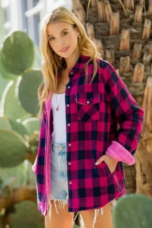 Buffalo Plaid Pink Sherpa Shacket