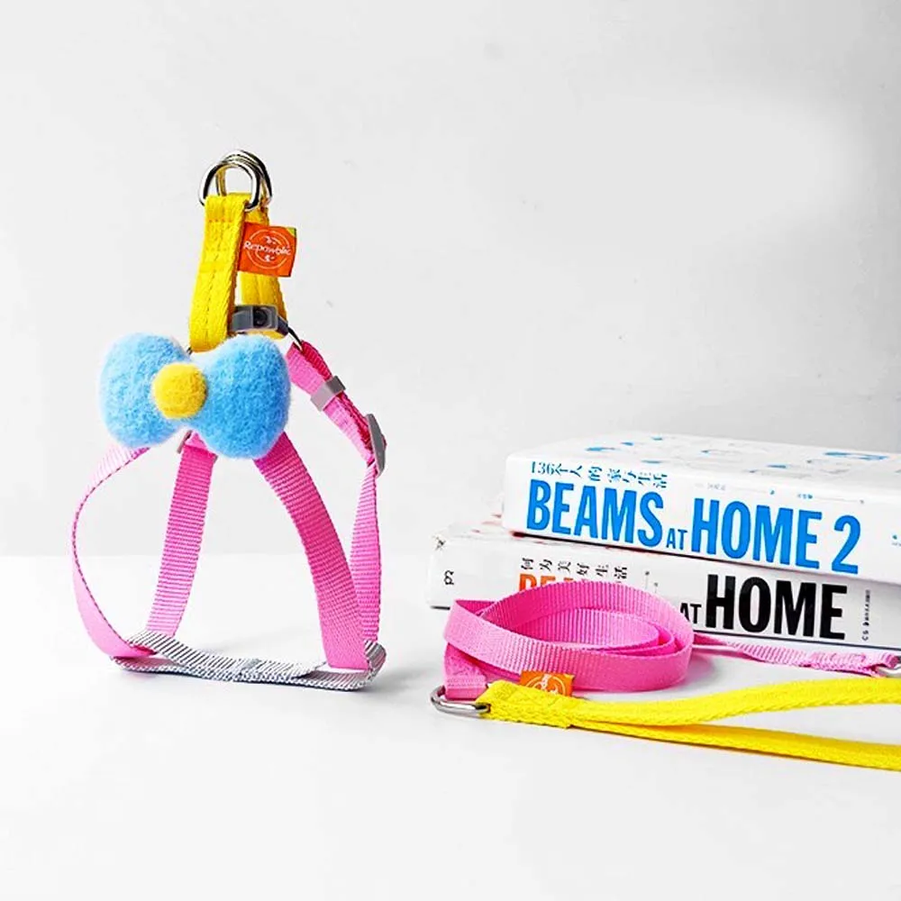 Cartoon Bowtie Harness Walk Kit with Leash for Dogs and Cats