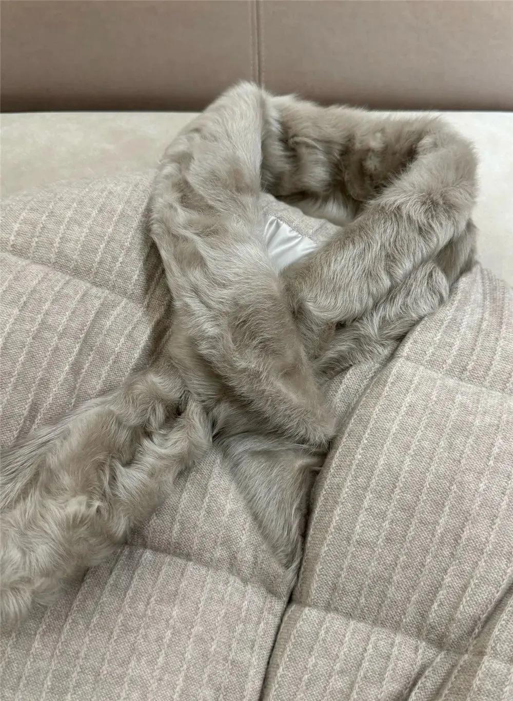 Cashmere Knitted Lambskin Collar Thick Goose Down Jacket