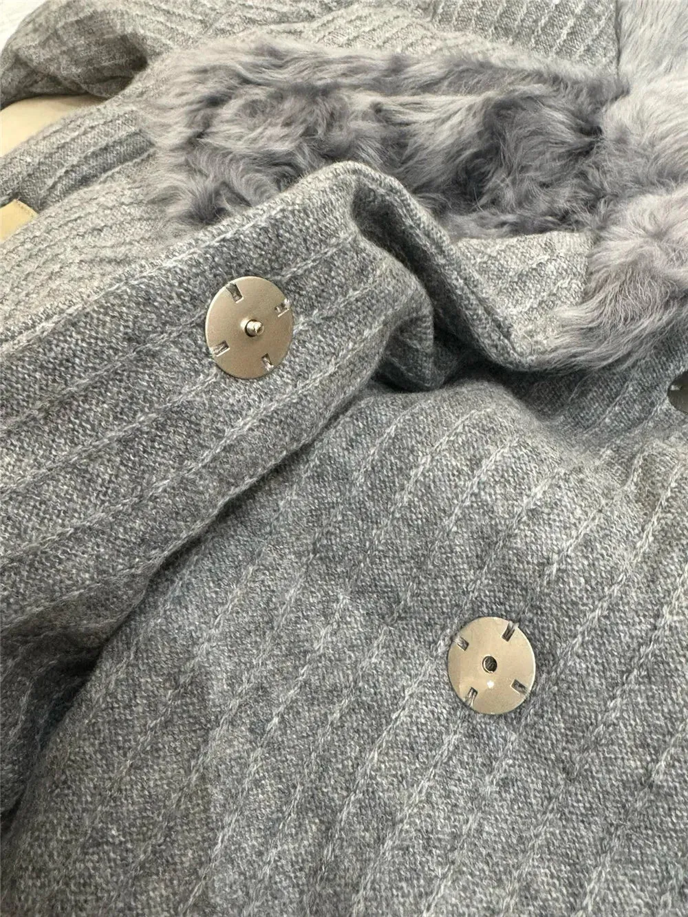 Cashmere Knitted Lambskin Collar Thick Goose Down Jacket