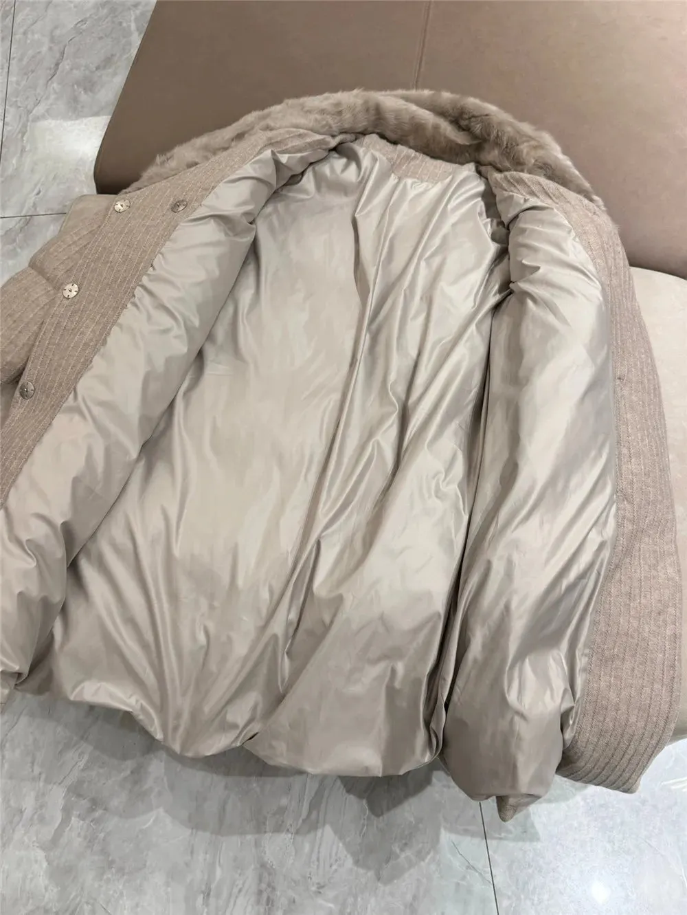 Cashmere Knitted Lambskin Collar Thick Goose Down Jacket