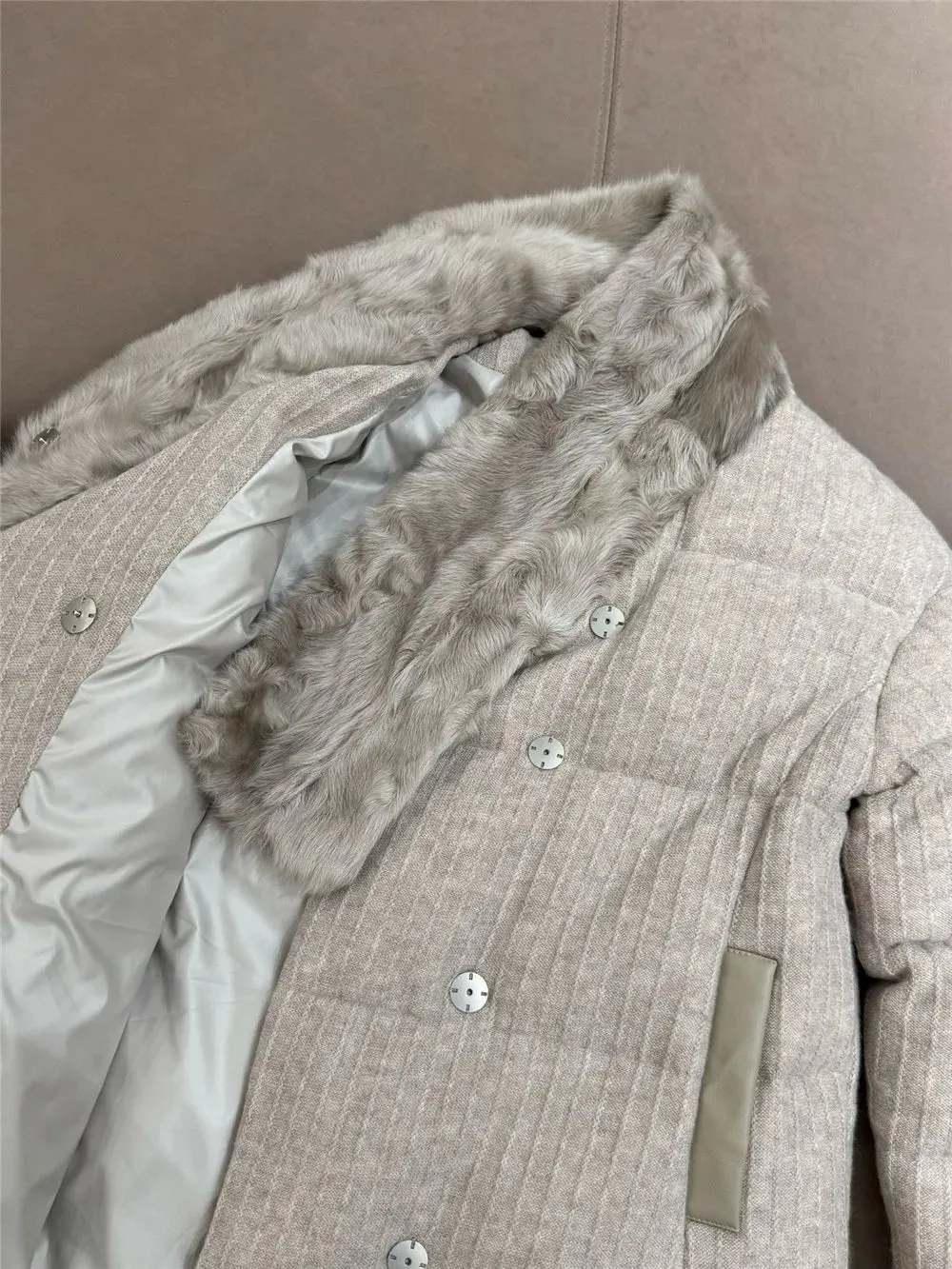 Cashmere Knitted Lambskin Collar Thick Goose Down Jacket