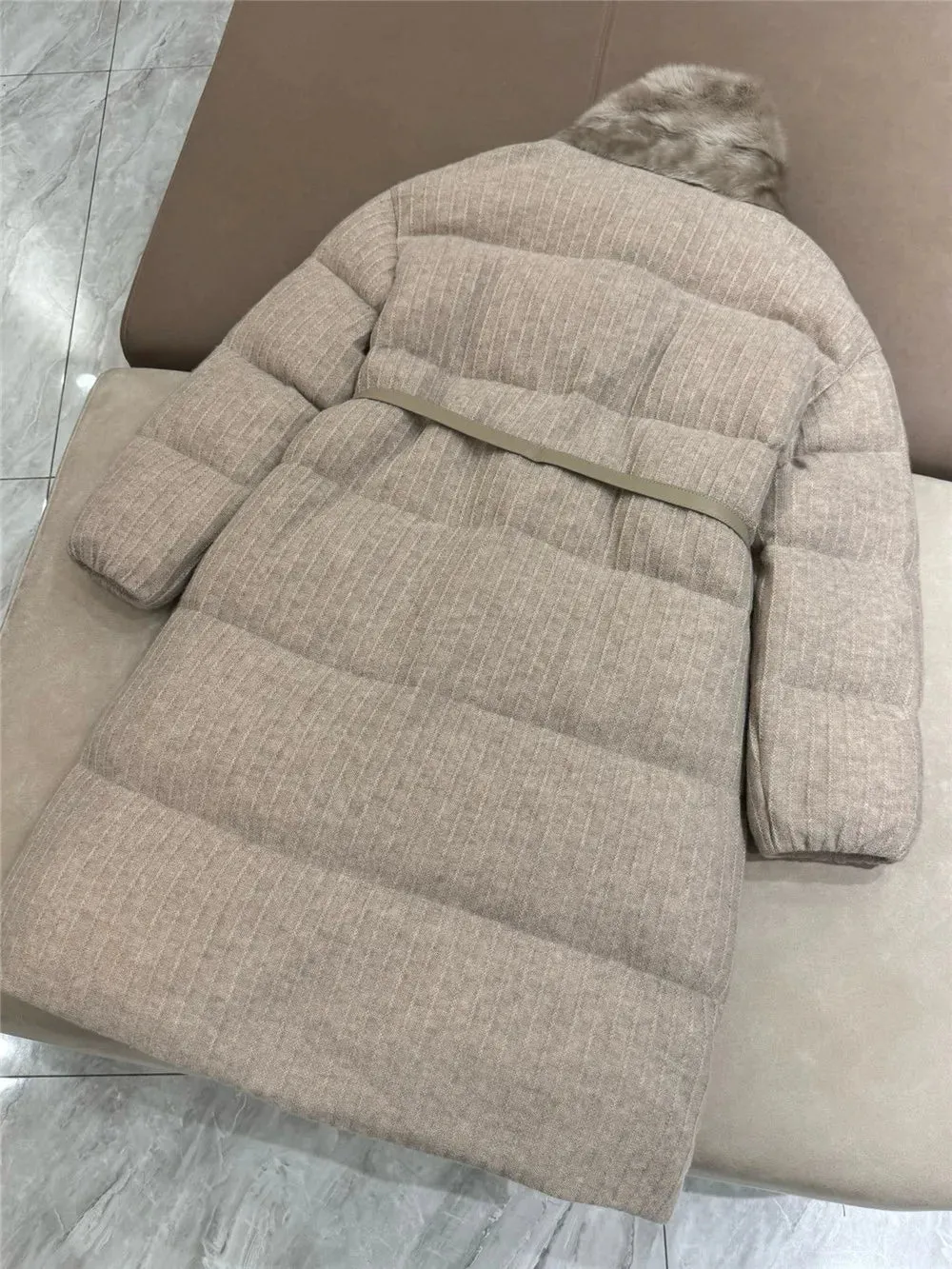 Cashmere Knitted Lambskin Collar Thick Goose Down Jacket