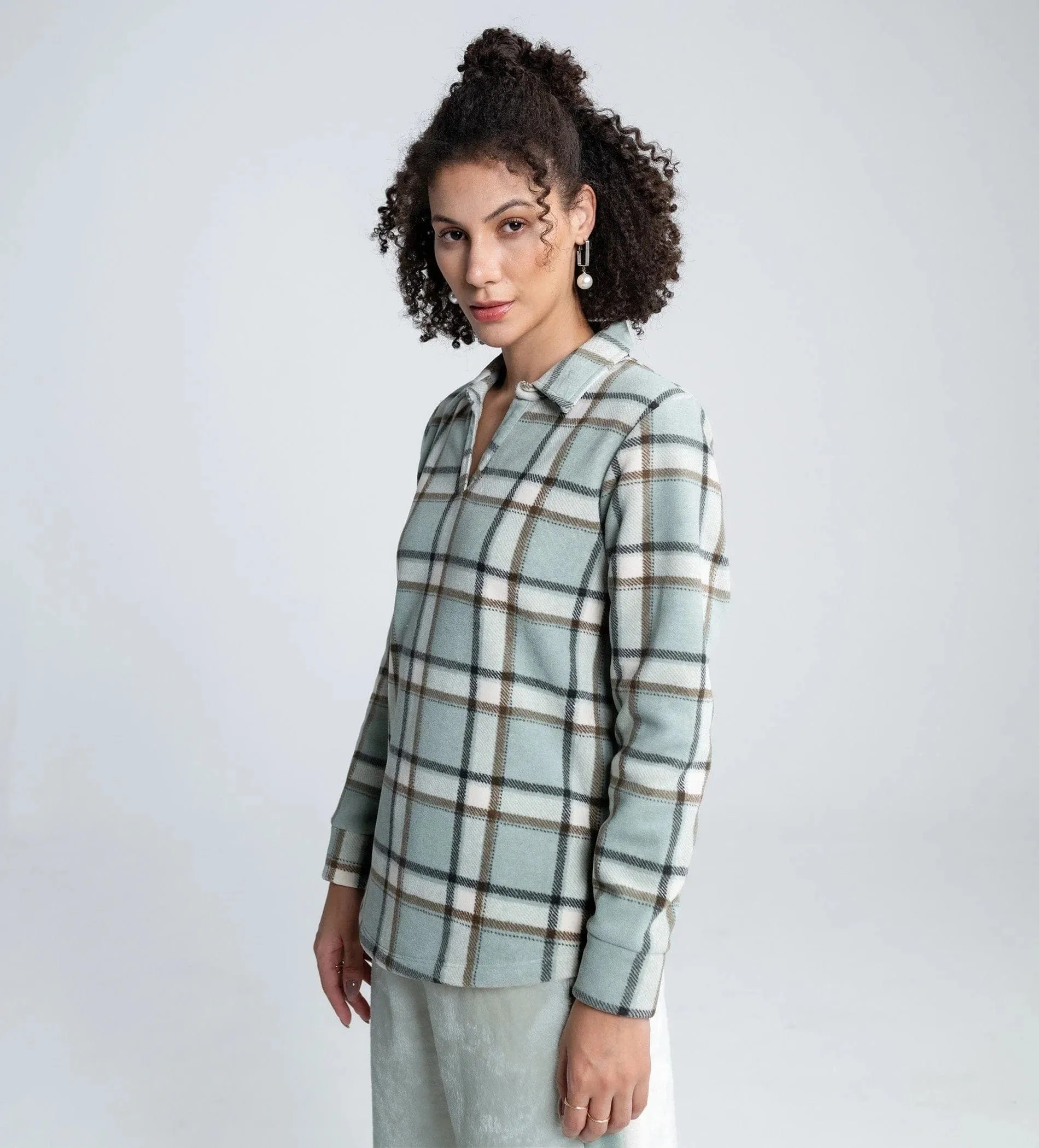 Casual Flannel-Check Sweatshirt
