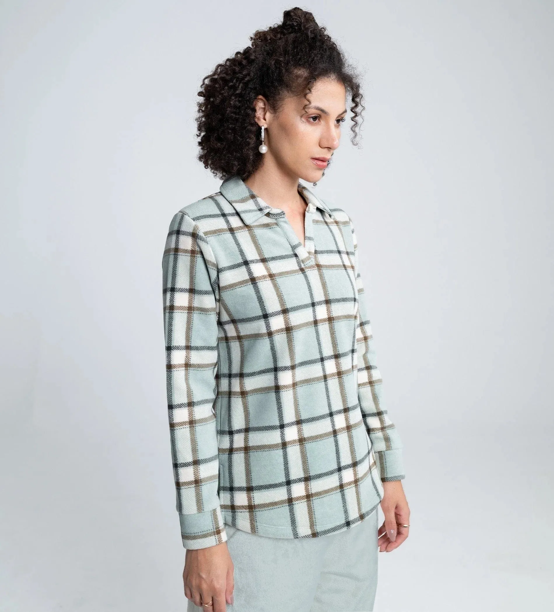 Casual Flannel-Check Sweatshirt