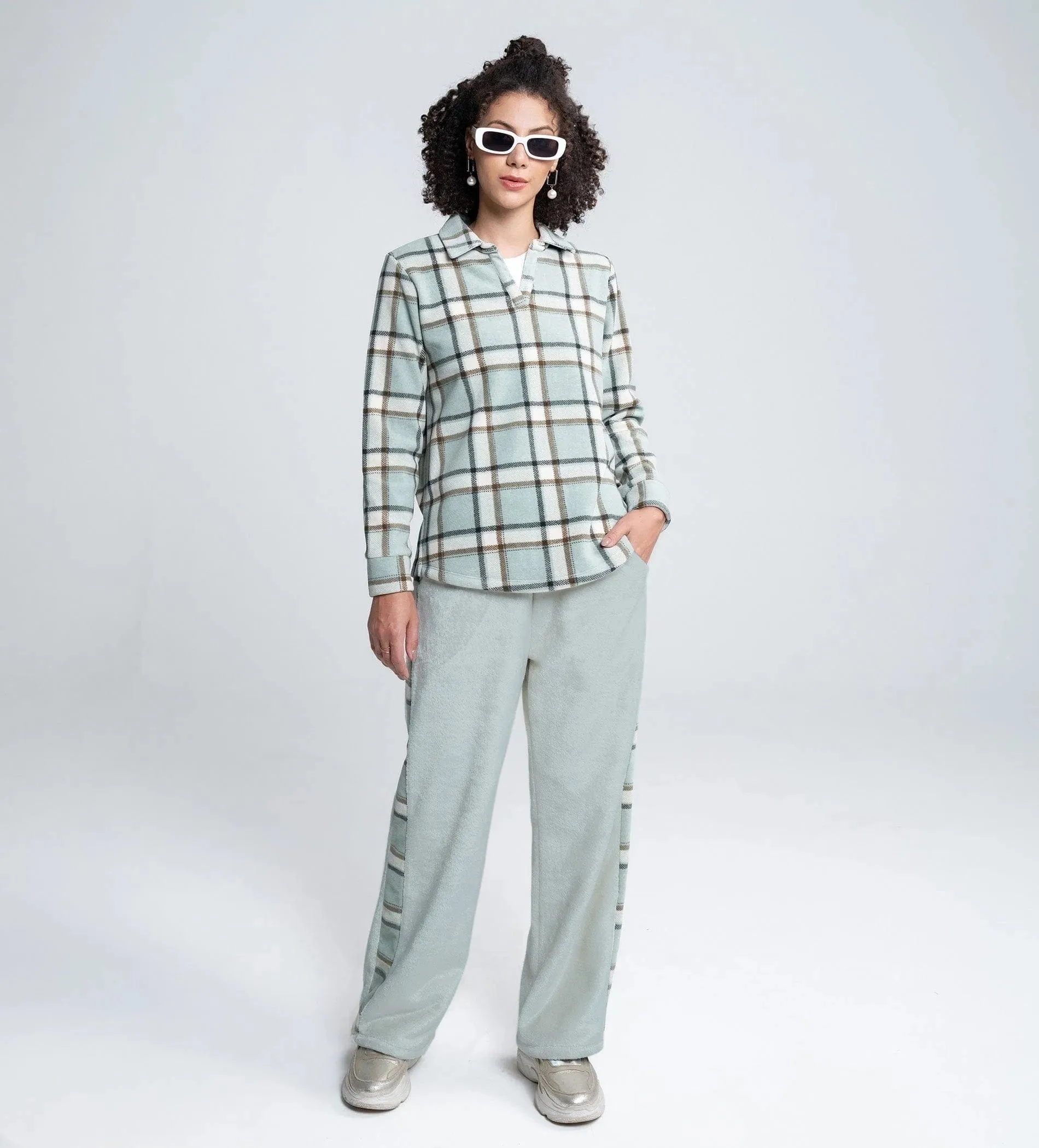 Casual Flannel-Check Sweatshirt