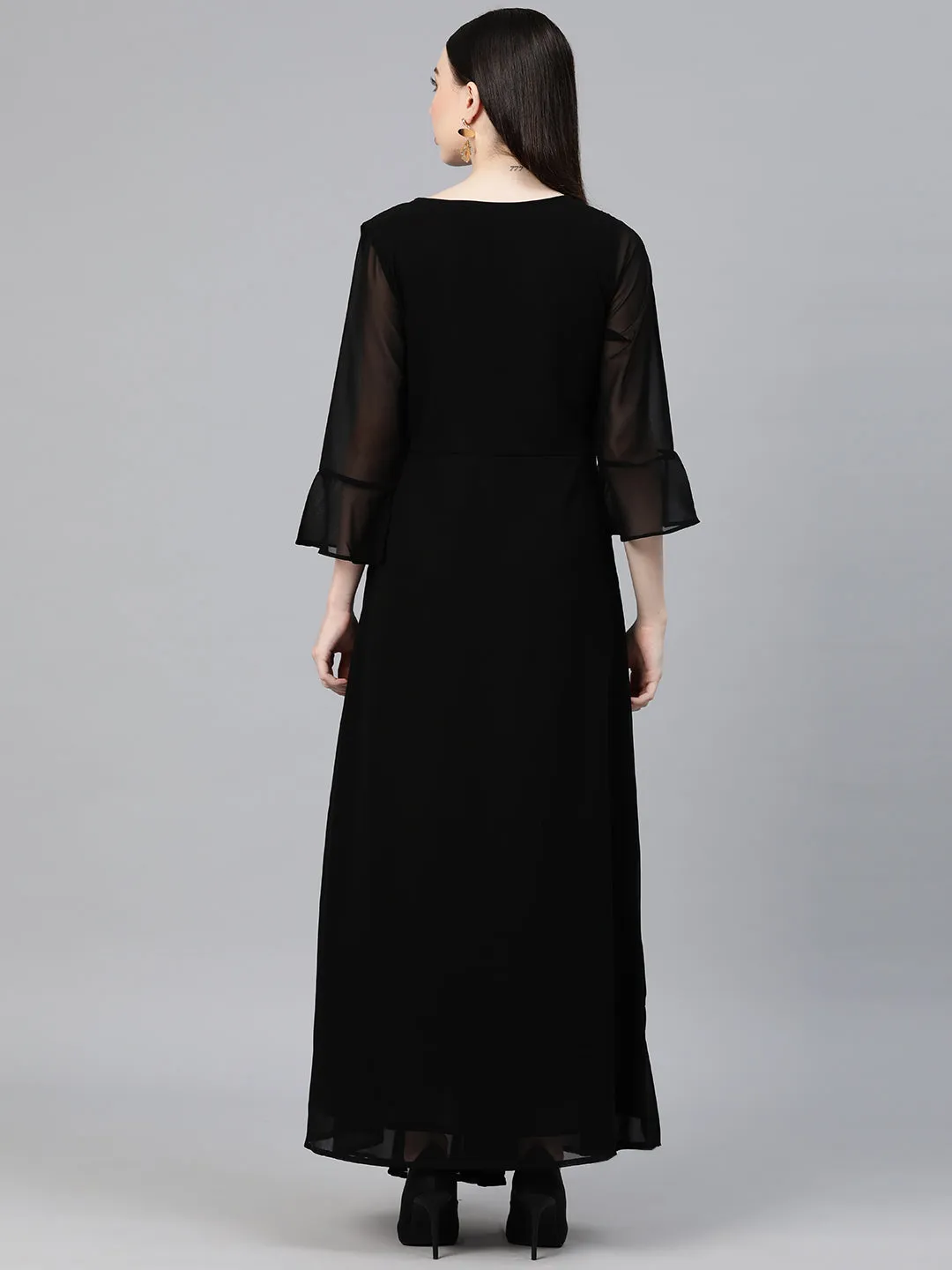 Cottinfab Women Embellished Bell Sleeves Layered Maxi Dress