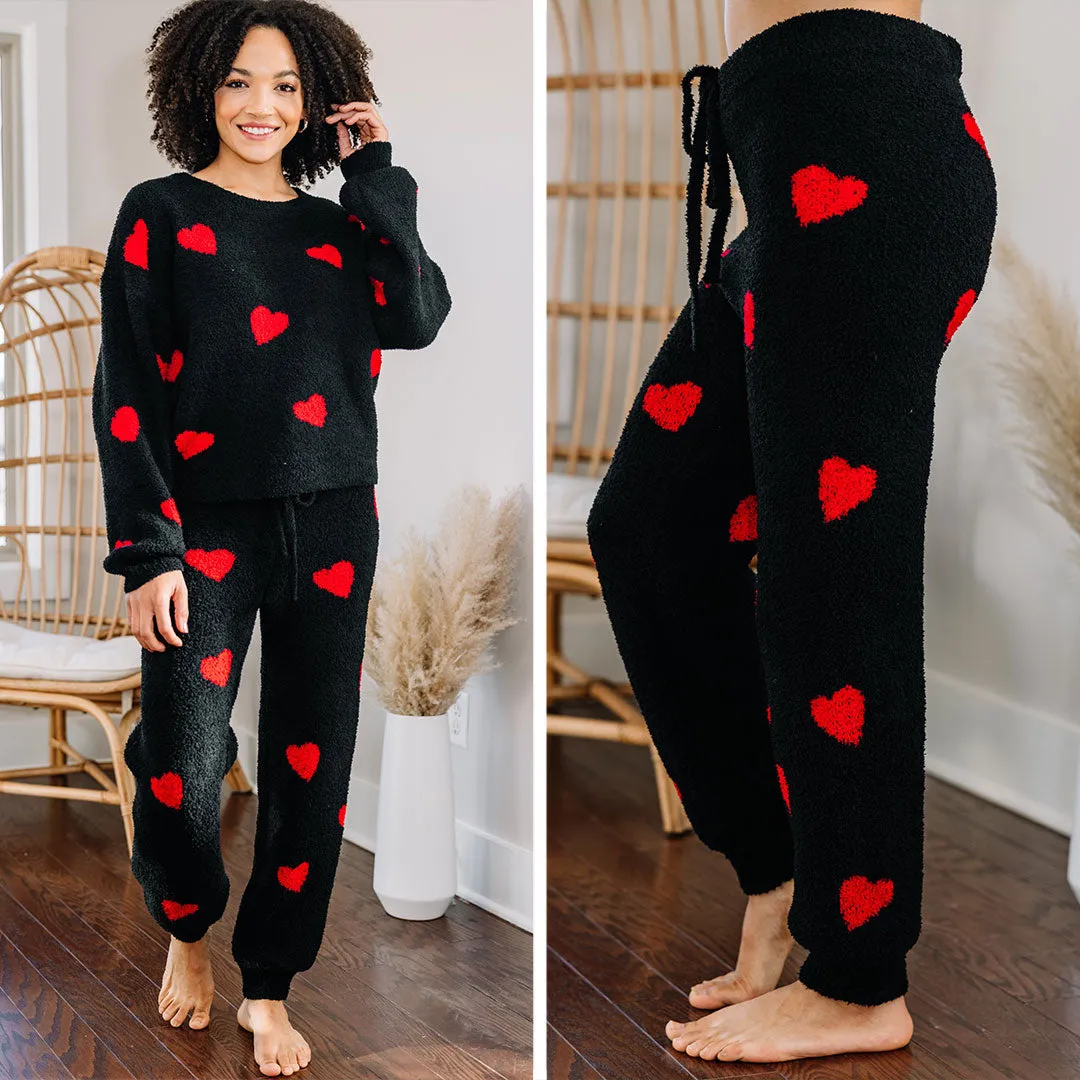 Cozy Love Black Heart Joggers