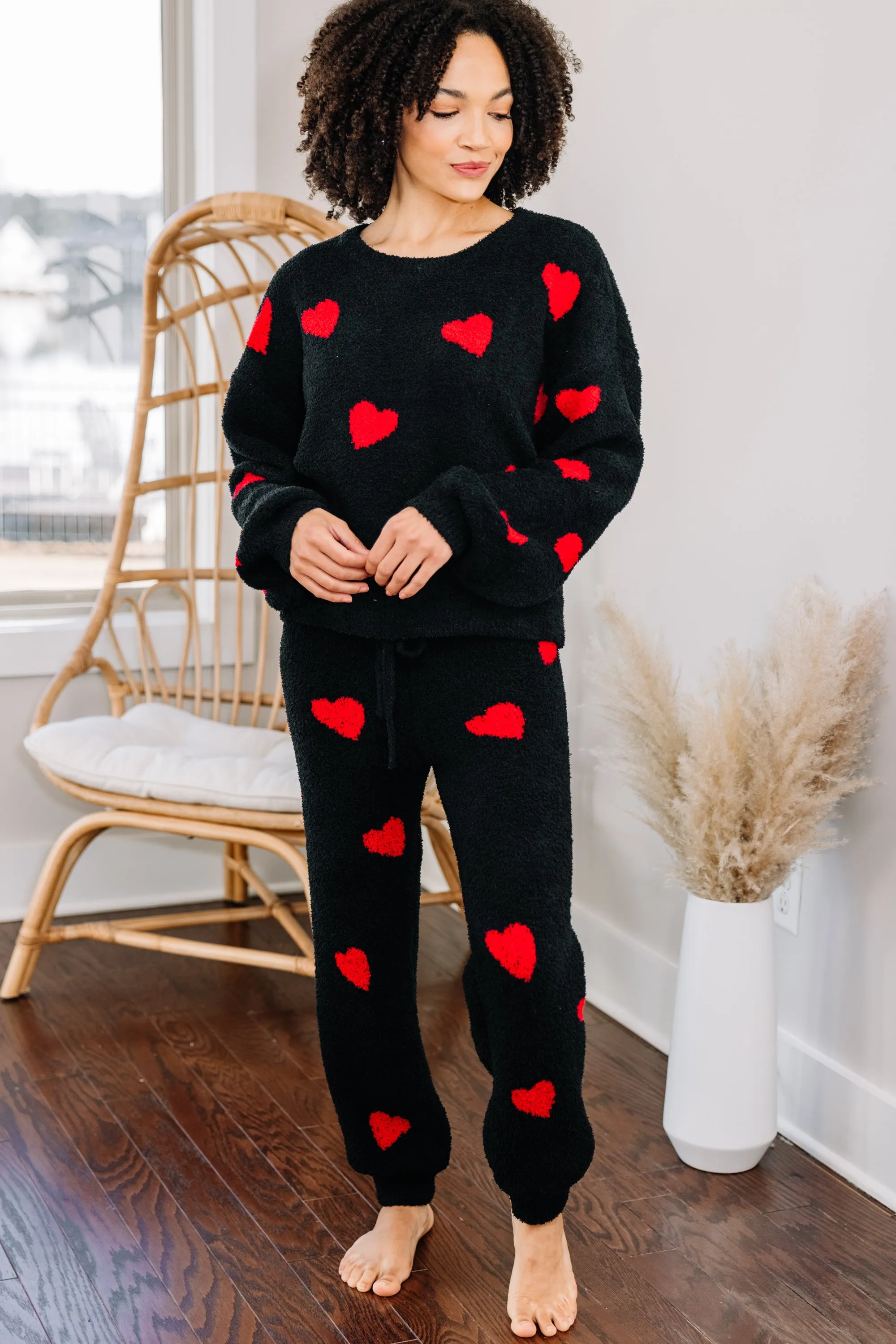 Cozy Love Black Heart Joggers