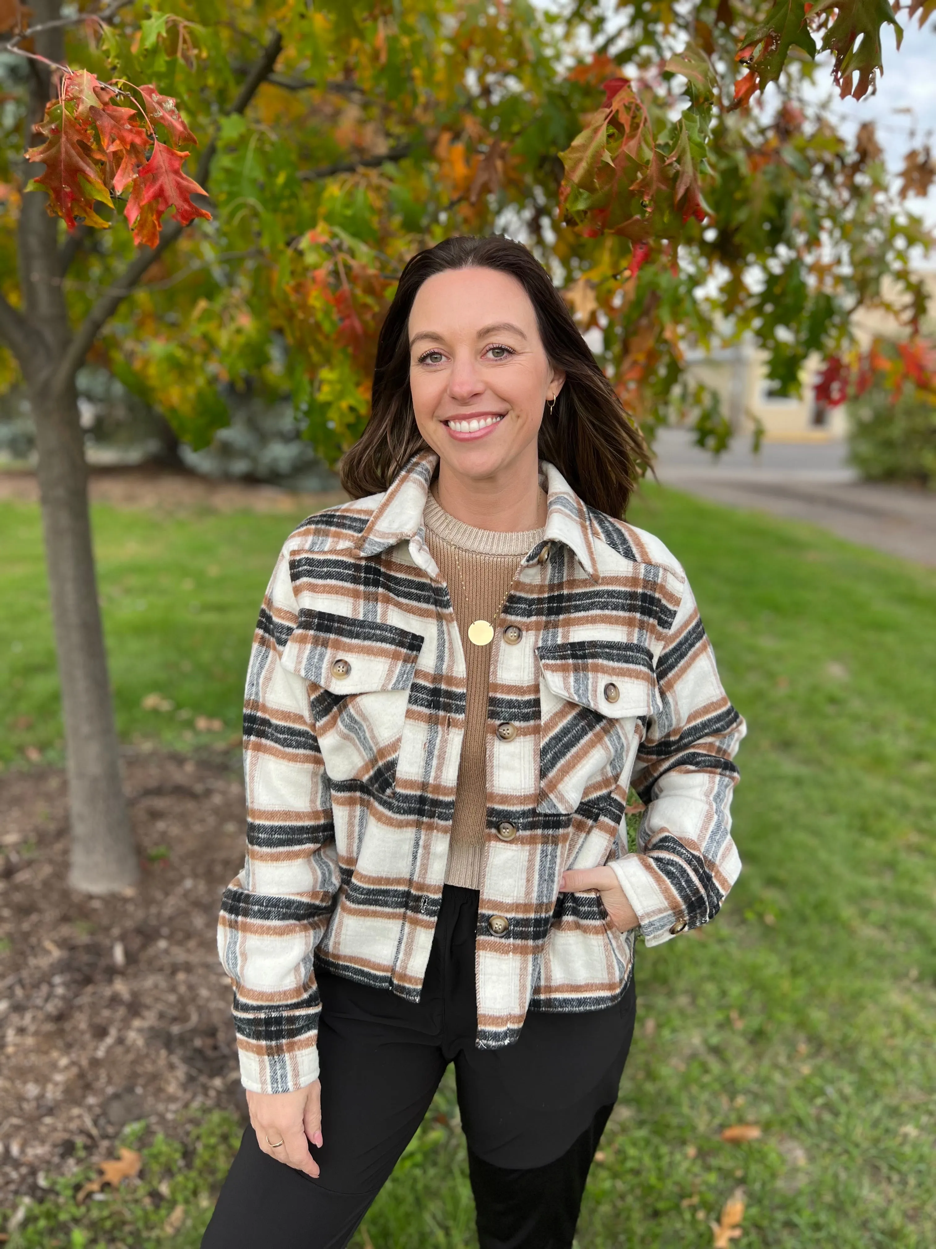 Cropped Plaid Button Up Shacket
