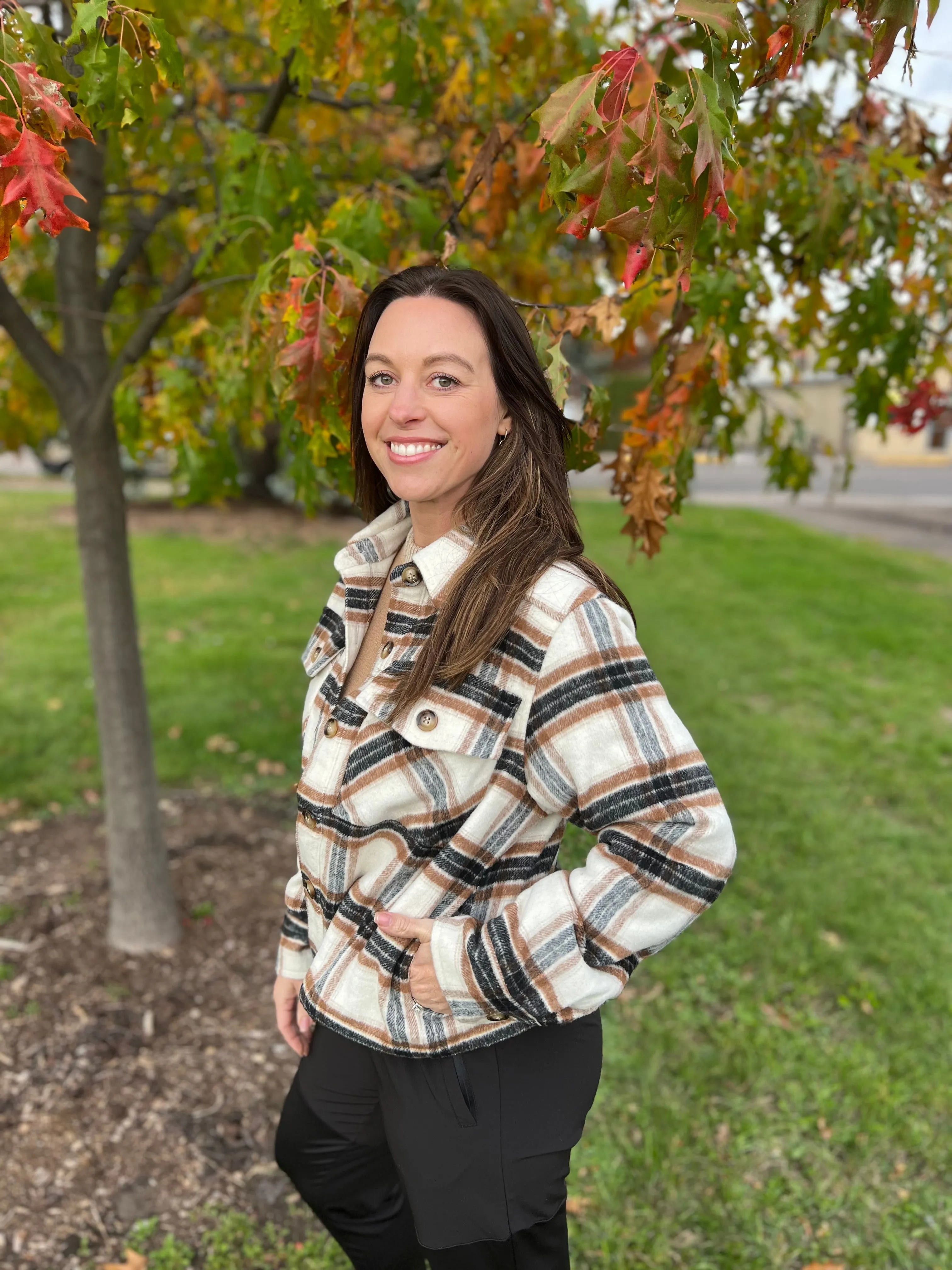 Cropped Plaid Button Up Shacket