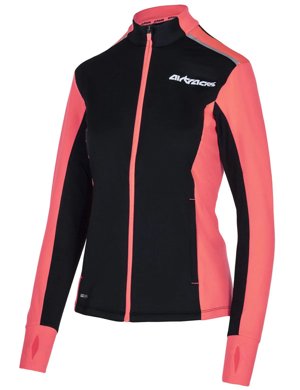 Damen Winter Fleece Laufshirt Langarm Thermo Running Sweatshirt Pro Line Schwarz Rot