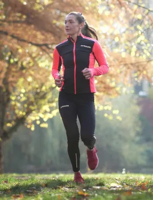 Damen Winter Fleece Laufshirt Langarm Thermo Running Sweatshirt Pro Line Schwarz Rot