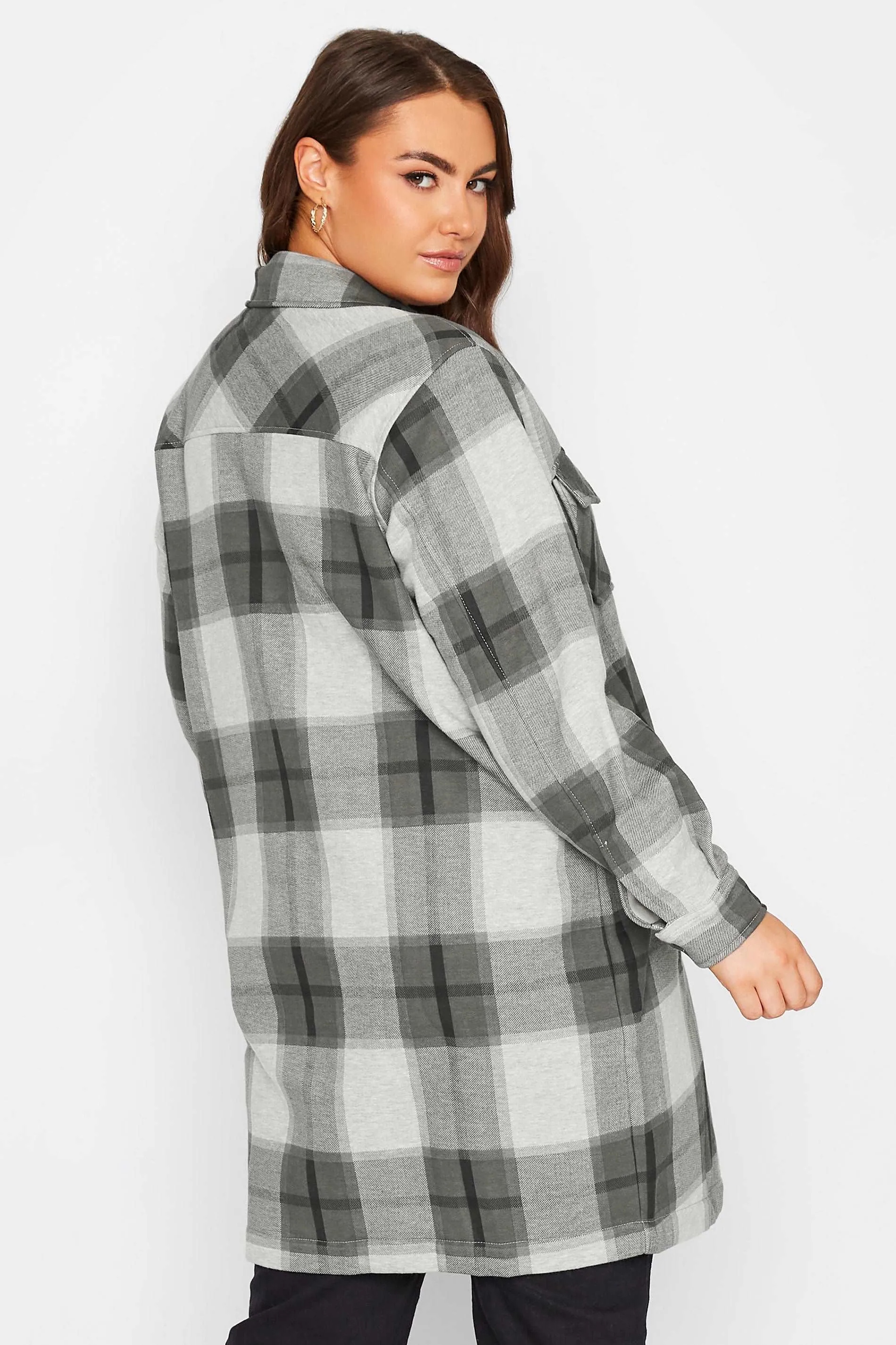 Dark Grey  oversized check shacket for Her-2016