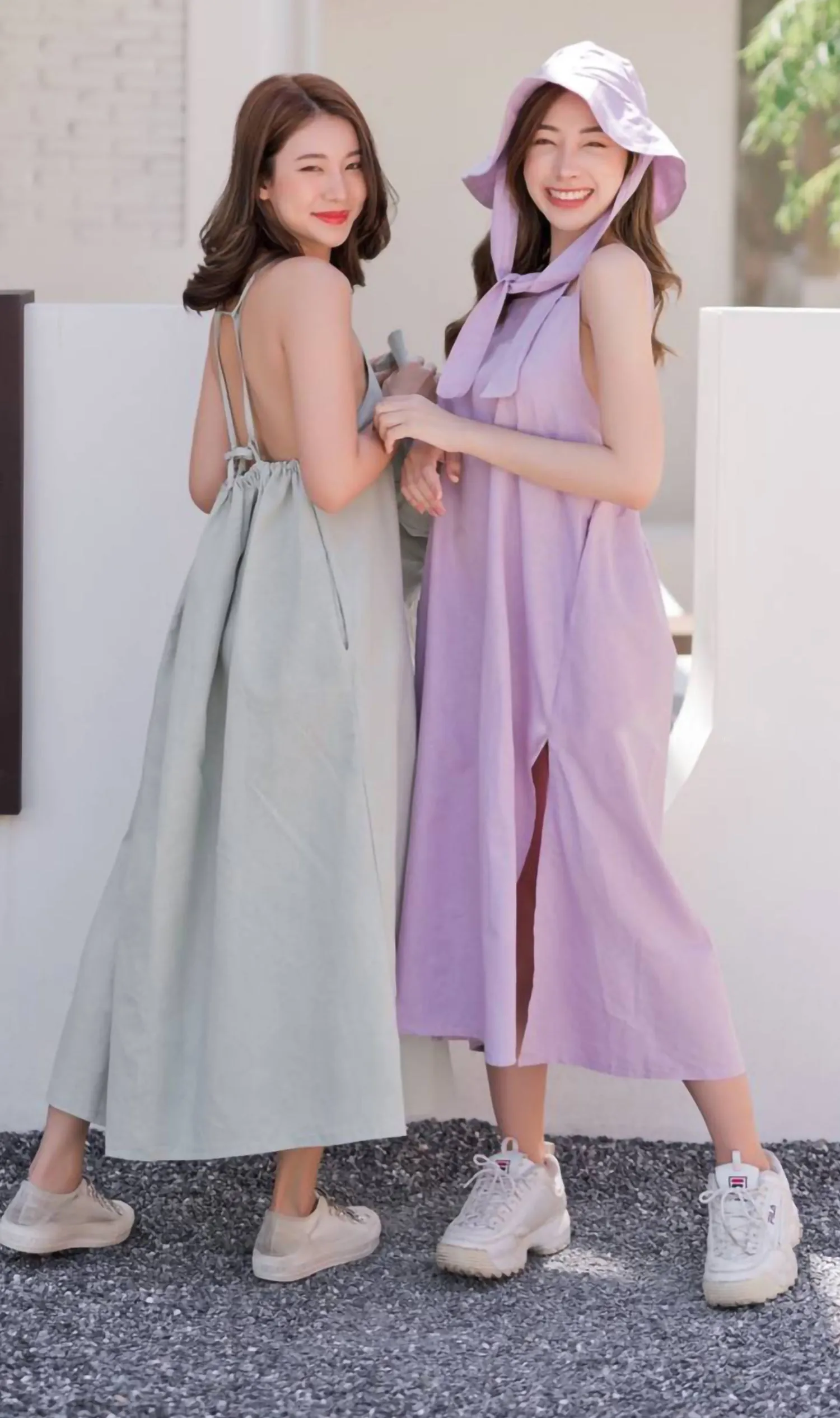 DEMI Open-Back Slip Midi Dress w/ Hat (Lilac)