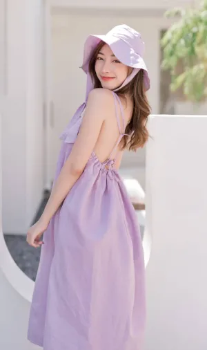 DEMI Open-Back Slip Midi Dress w/ Hat (Lilac)