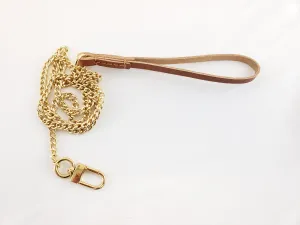Dog Leash Leather Handle and Chrome Chain - Small