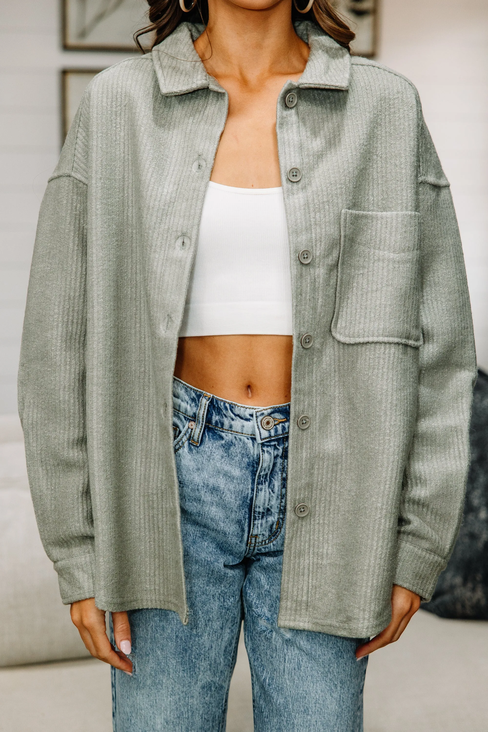 Dream On Sage Green Corduroy Shacket