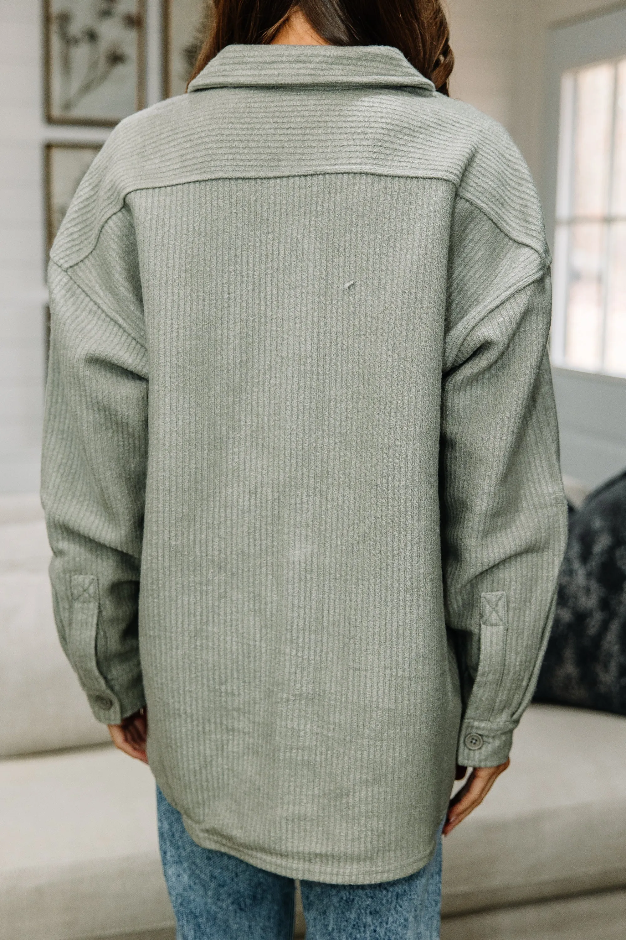 Dream On Sage Green Corduroy Shacket