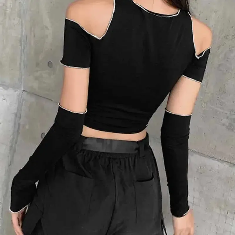 E-Girl Style Patchwork Black Gothic Top