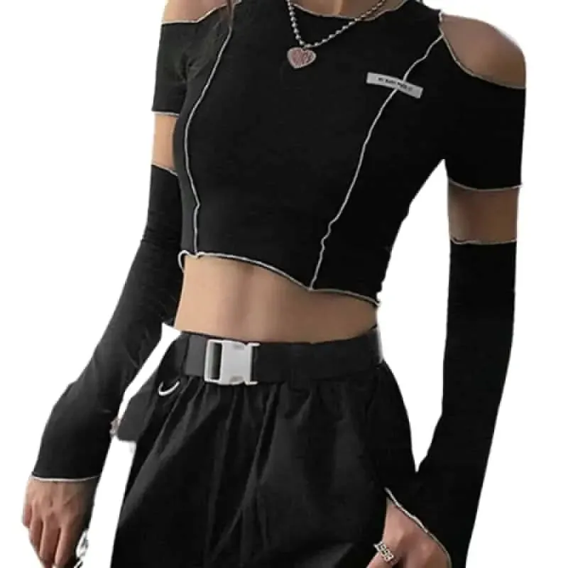 E-Girl Style Patchwork Black Gothic Top