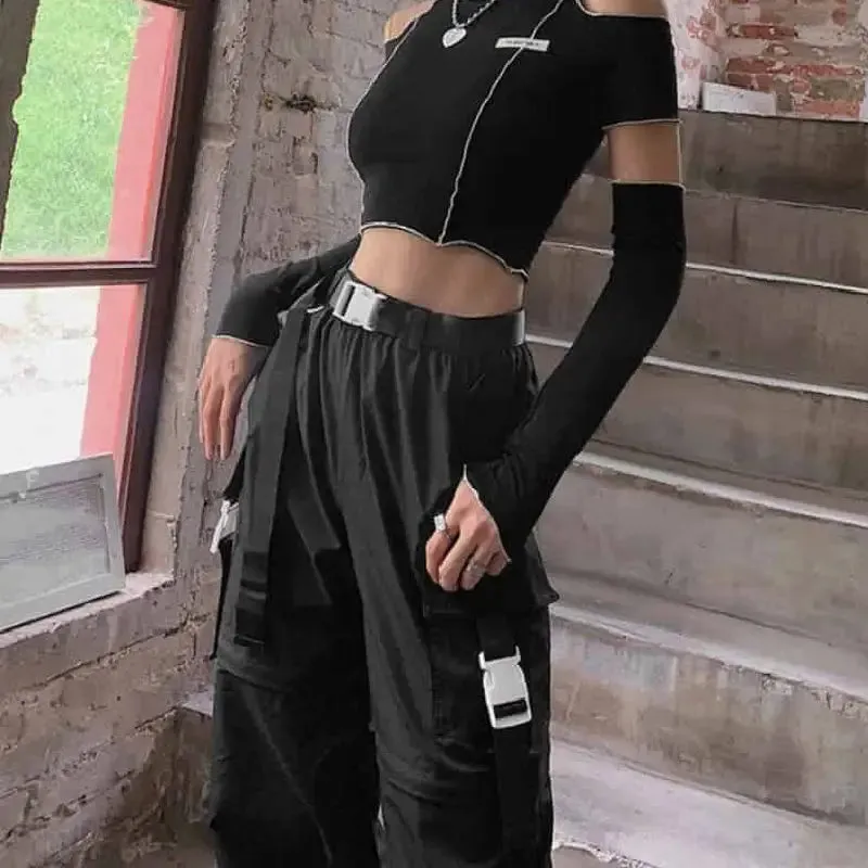 E-Girl Style Patchwork Black Gothic Top