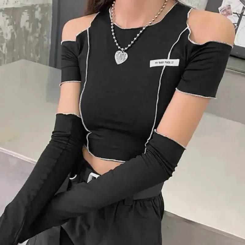 E-Girl Style Patchwork Black Gothic Top