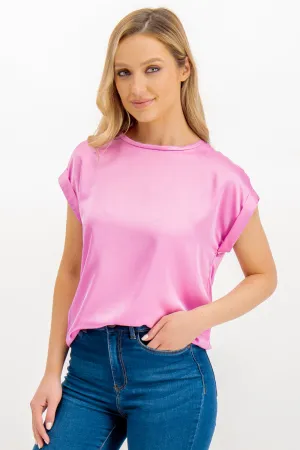 Ellete Pastel Lavender O-Neck Satin Top