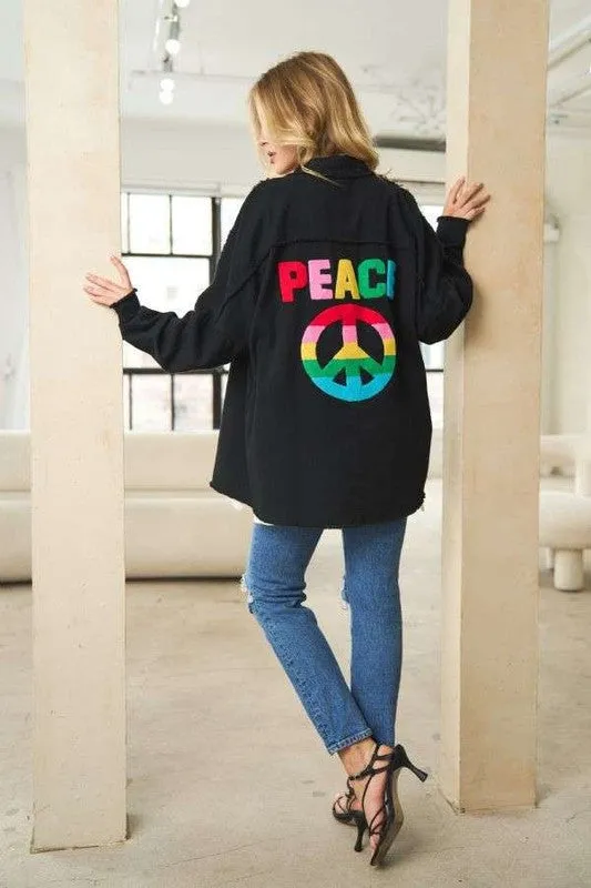 Embroidered Peace Shacket