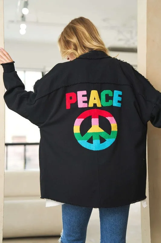 Embroidered Peace Shacket