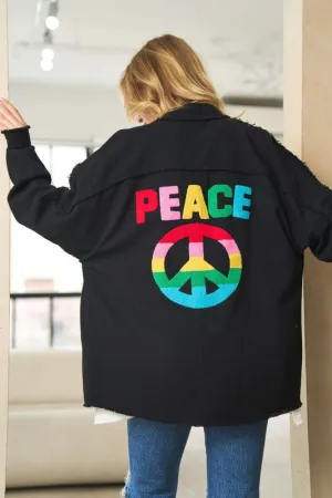 Embroidered Peace Shacket