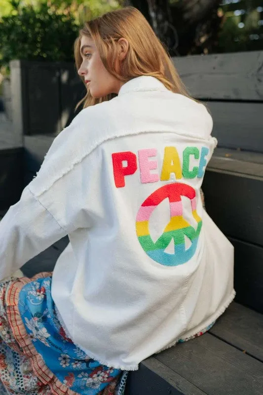 Embroidered Peace Shacket
