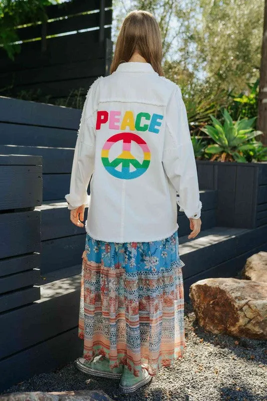 Embroidered Peace Shacket