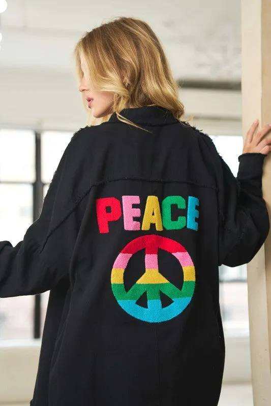 Embroidered Peace Shacket