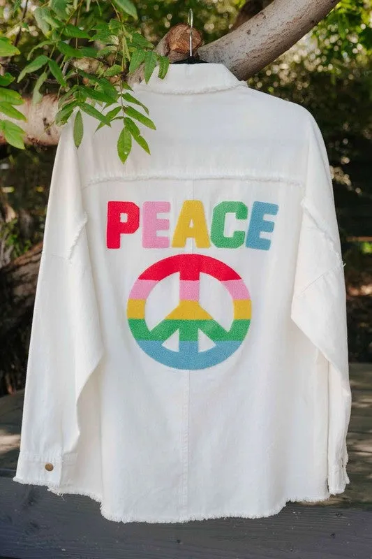 Embroidered Peace Shacket
