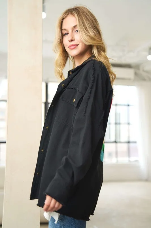 Embroidered Peace Shacket