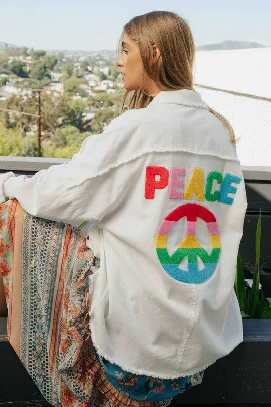 Embroidered Peace Shacket