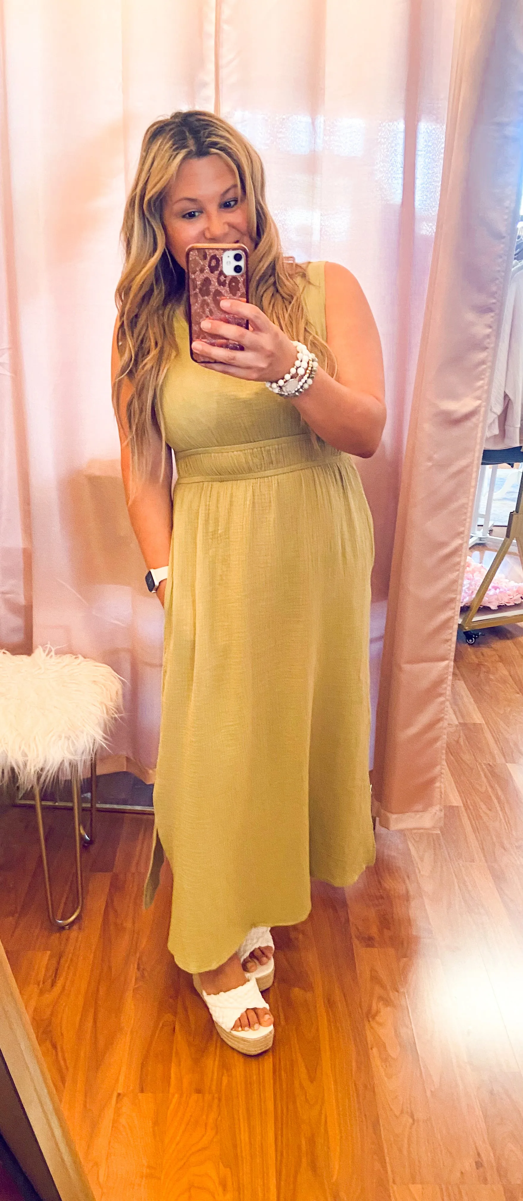 Enjoy The Shore Gauze Midi Dress In Green