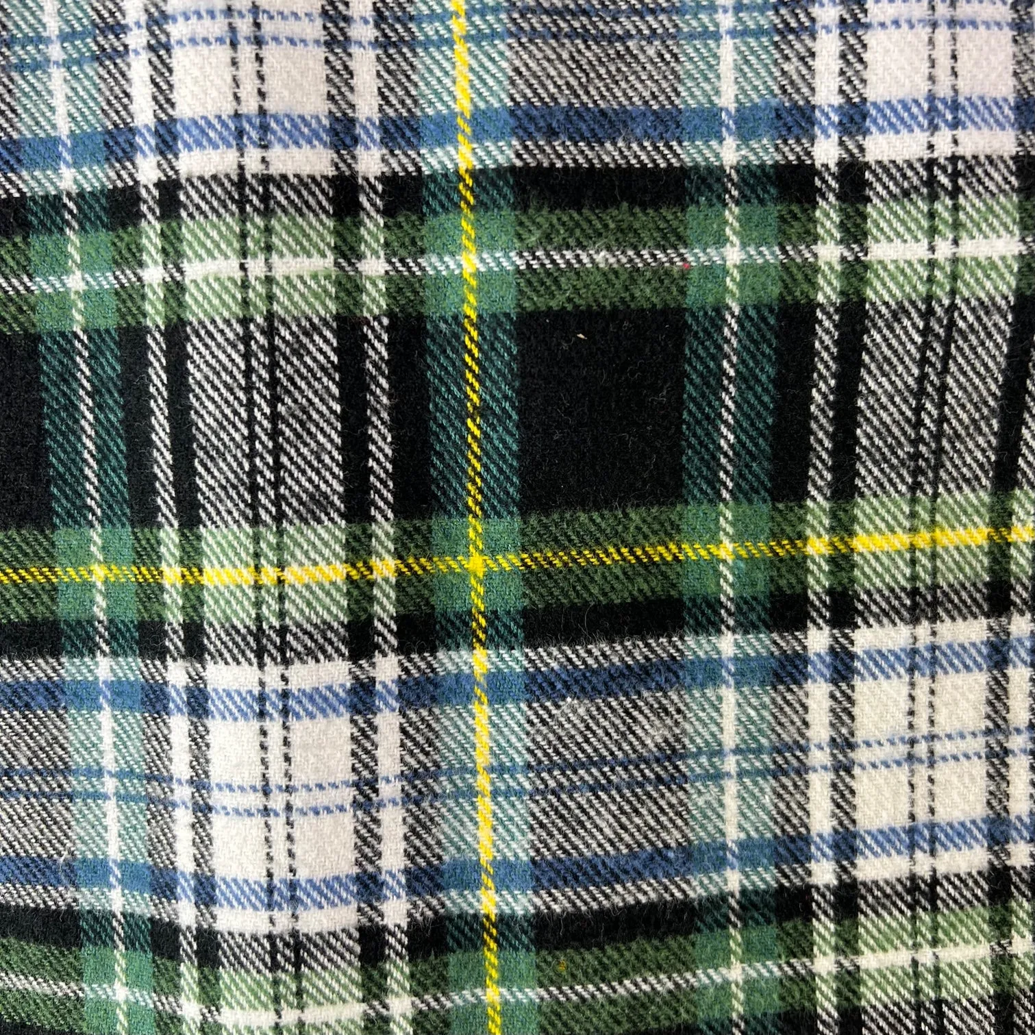 Evergreen, Black, White, Dusty Blue and Yellow Tartan Plaid Flannel Infinity or Blanket Scarf
