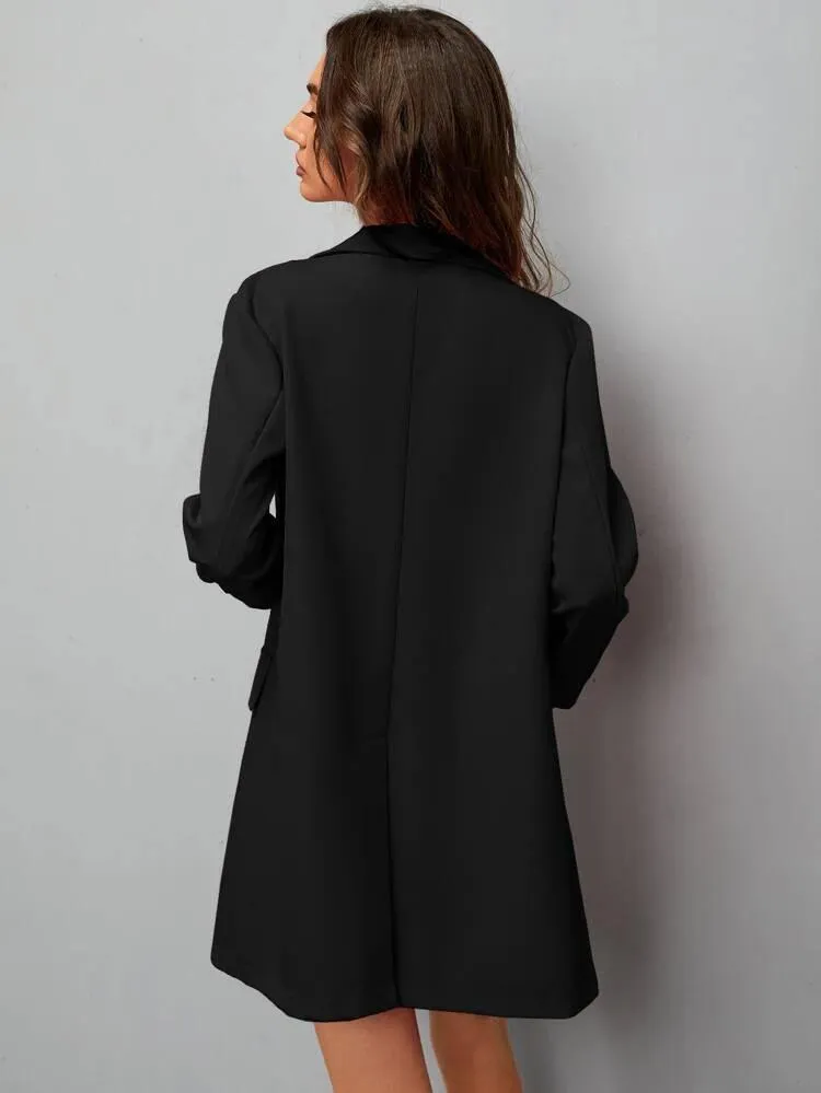 Flap Detail Single Button Blazer & Split Hem Skirt