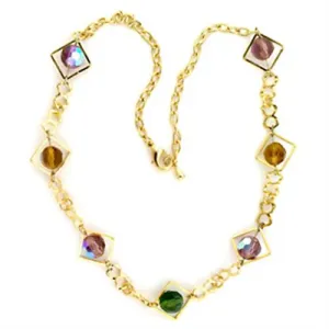 Gold Brass Necklace with Synthetic Glass Bead in Multi Color for Women Style LO719