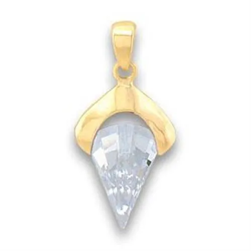 Gold Brass Pendant with AAA Grade CZ in Clear for Women Clear Stone Color Style LOA632 Size 15
