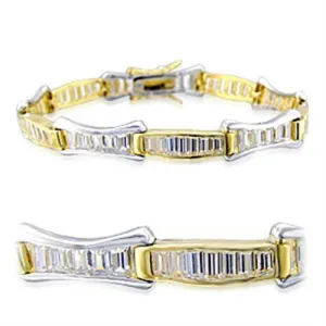 Gold Rhodium Brass Bracelet with AAA Grade CZ in Clear for Women Style 32013