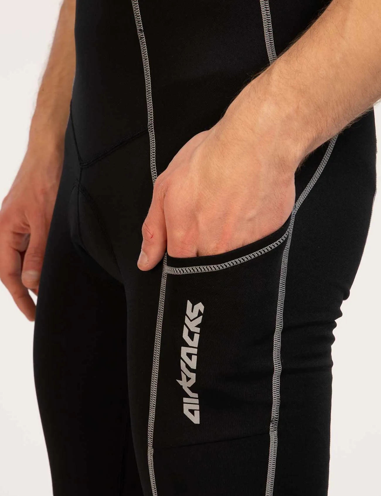 Herren Thermo Fahrradhose Lang Trägerhose Pro Schwarz - Silber