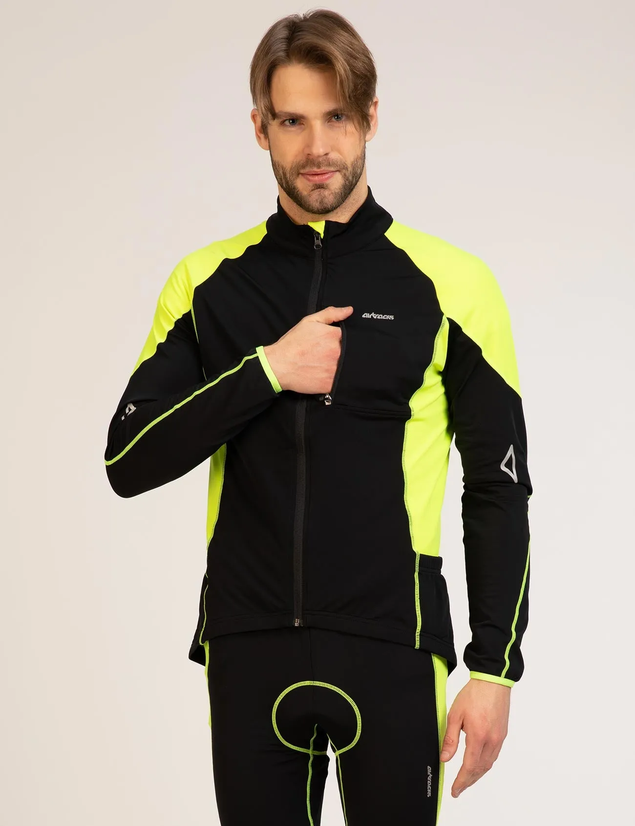 Herren Thermo Fahrradtrikot Pro-T Schwarz-Neon