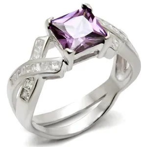 High-Polished 925 Sterling Silver Ring with AAA Grade CZ in Amethyst for Women Style 34403