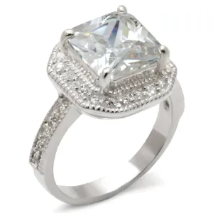 High-Polished 925 Sterling Silver Ring with AAA Grade CZ in Clear for Women Style 413407