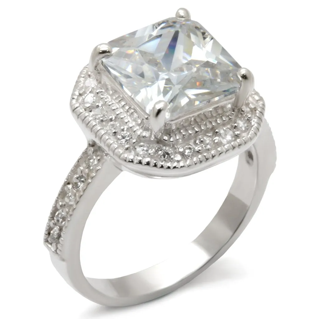 High-Polished 925 Sterling Silver Ring with AAA Grade CZ in Clear for Women Style 413407