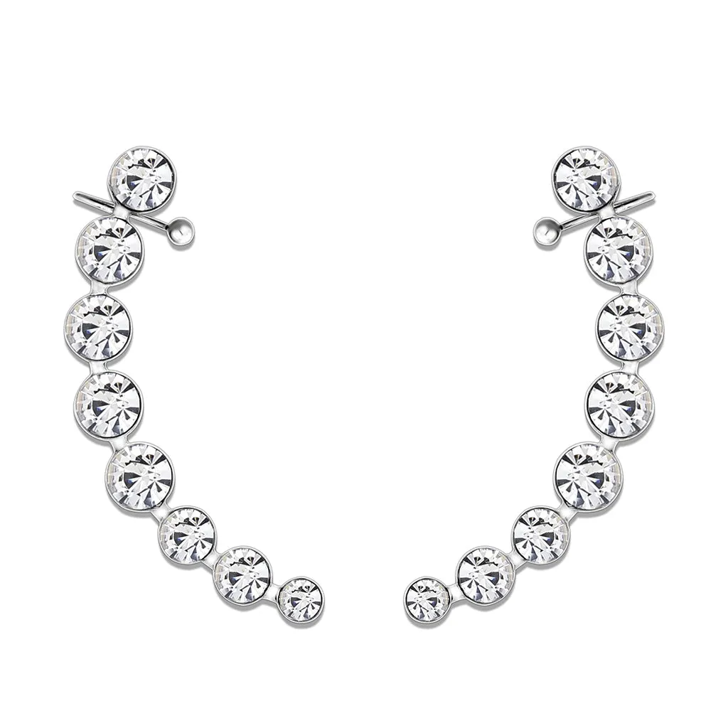 High polished (no plating) Stainless Steel Earring with Top Grade Crystal in Clear for Women Clear Stone Color Style 3W1635
