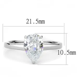 High polished (no plating) Stainless Steel Ring with AAA Grade CZ in Clear for Women Style TK3251